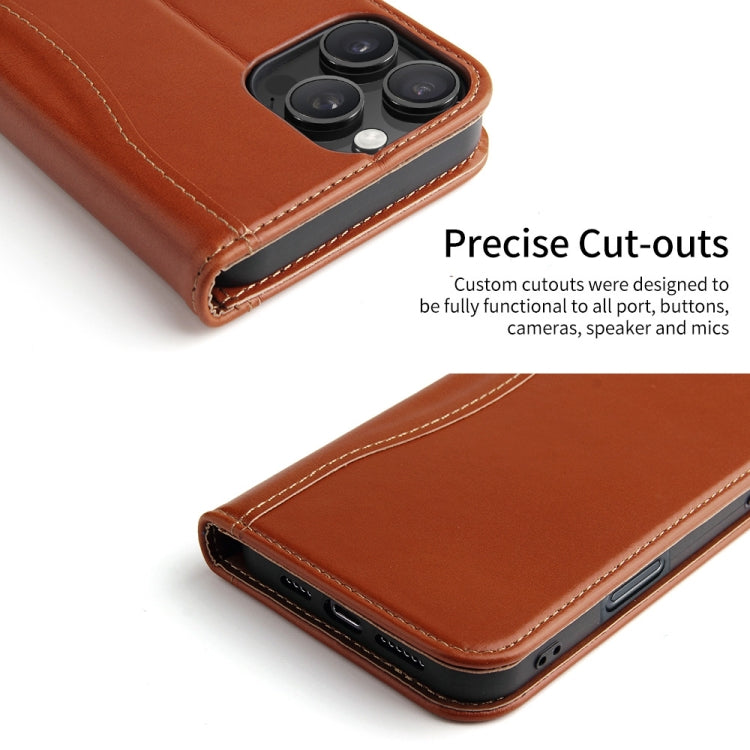 For iPhone 16 Pro Fierre Shann Cowhide Leather Flip Leather Phone Case(Brown) - iPhone 16 Pro Cases by FIERRE SHANN | Online Shopping UK | buy2fix