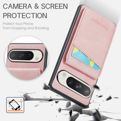 For Google Pixel 9 / 9 Pro Fierre Shann Crazy Horse Card Holder Back Cover PU Phone Case(Pink) - Google Cases by FIERRE SHANN | Online Shopping UK | buy2fix