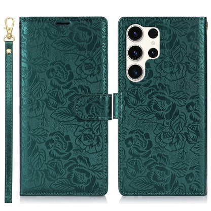 For Samsung Galaxy S25 Ultra 5G Peony Flowers Imprint Leather Phone Case(Green) - Galaxy S25 Ultra 5G Cases by buy2fix | Online Shopping UK | buy2fix