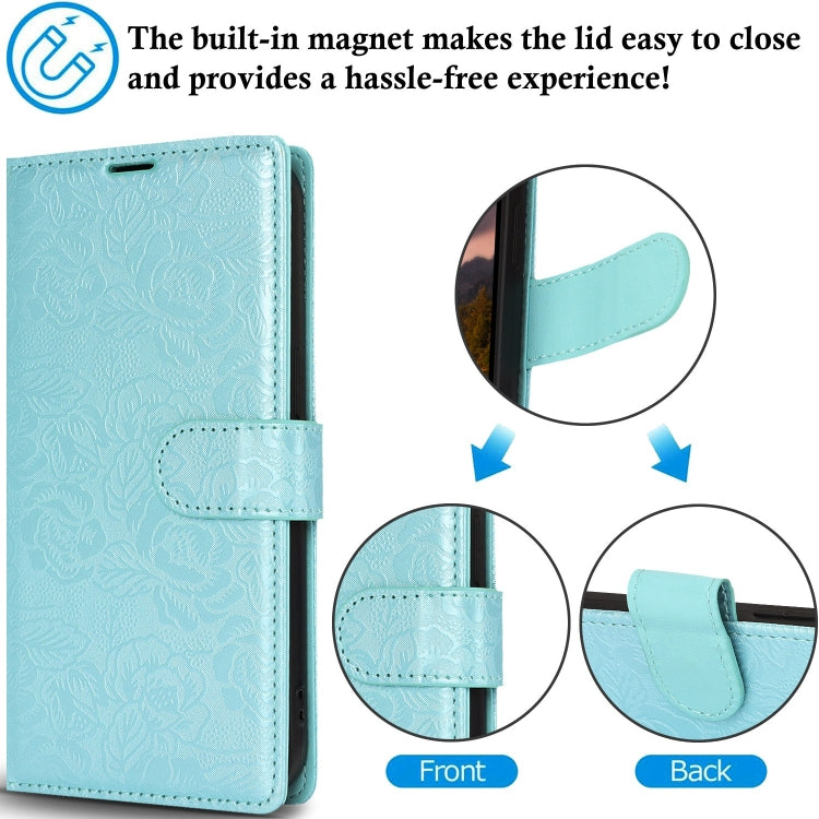 For Samsung Galaxy S25 Ultra 5G Peony Flowers Imprint Leather Phone Case(Sky Blue) - Galaxy S25 Ultra 5G Cases by buy2fix | Online Shopping UK | buy2fix