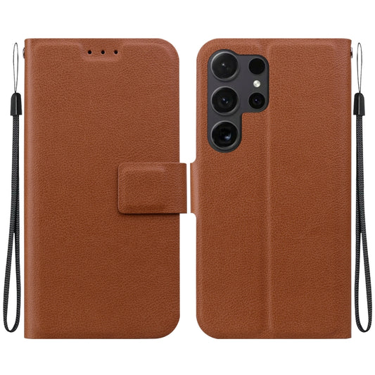 For Samsung Galaxy S25 Ultra 5G Ultra-thin Voltage Magnetic Buckle Leather Phone Case(Brown) - Galaxy S25 Ultra 5G Cases by buy2fix | Online Shopping UK | buy2fix