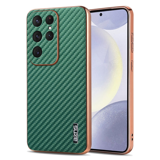 For Samsung Galaxy S25 Ultra 5G AZNS Electroplated Edge Carbon Fiber Texture Phone Case(Green) - Galaxy S25 Ultra 5G Cases by AZNS | Online Shopping UK | buy2fix