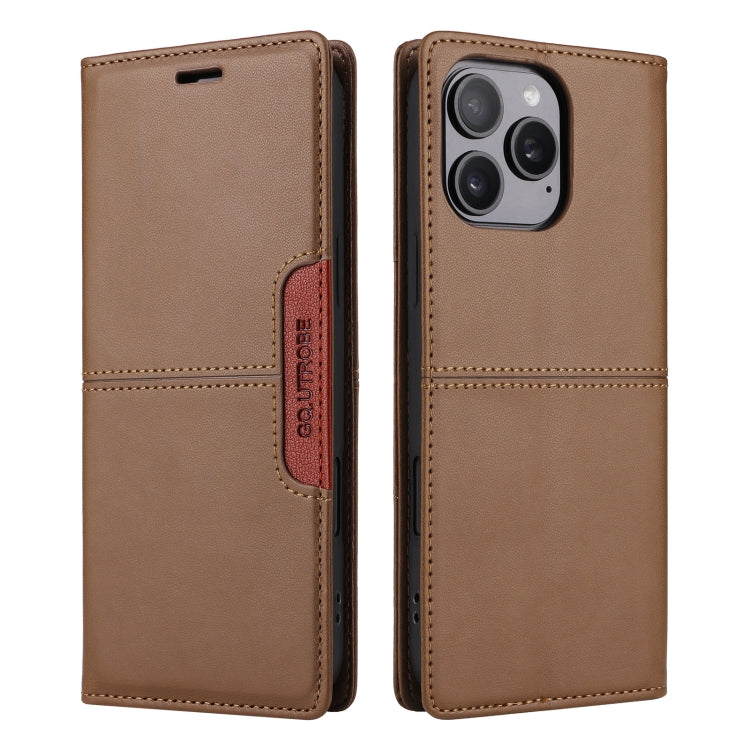 For iPhone 16 Pro GQUTROBE G01 RFID Anti-theft Leather Phone Case(Brown) - iPhone 16 Pro Cases by GQUTROBE | Online Shopping UK | buy2fix