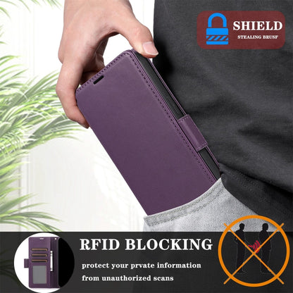 For Samsung Galaxy S25 / S24 5G Side Buckle RFID Anti-theft Leather Phone Case(Dark Purple) - Galaxy S25 5G Cases by buy2fix | Online Shopping UK | buy2fix