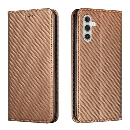 For Samsung Galaxy S25 5G Carbon Fiber Texture Magnetic Flip Leather Phone Case(Brown) - Galaxy S25 5G Cases by buy2fix | Online Shopping UK | buy2fix