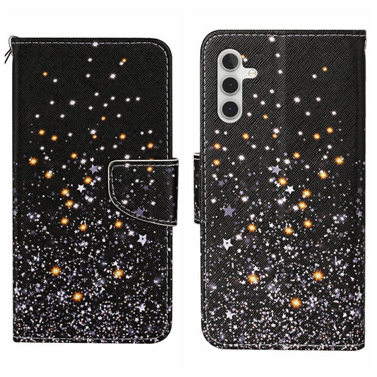 For Samsung Galaxy S25 5G Colored Drawing Pattern Leather Phone Case(Black Pentagram) - Galaxy S25 5G Cases by buy2fix | Online Shopping UK | buy2fix