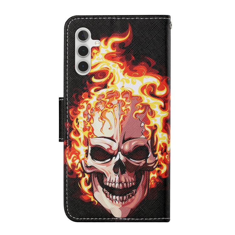 For Samsung Galaxy S25+ 5G Colored Drawing Pattern Leather Phone Case(Flame Skull) - Galaxy S25+ 5G Cases by buy2fix | Online Shopping UK | buy2fix