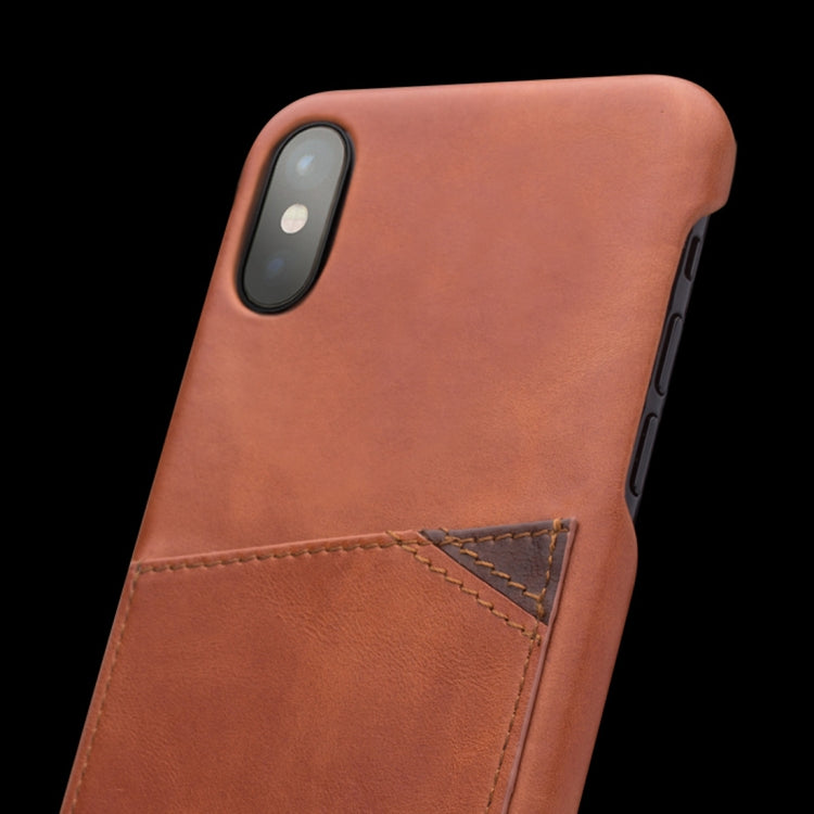 For iPhone X / XS QIALINO Shockproof Cowhide Leather Protective Case with Card Slot(Light Brown) - More iPhone Cases by QIALINO | Online Shopping UK | buy2fix