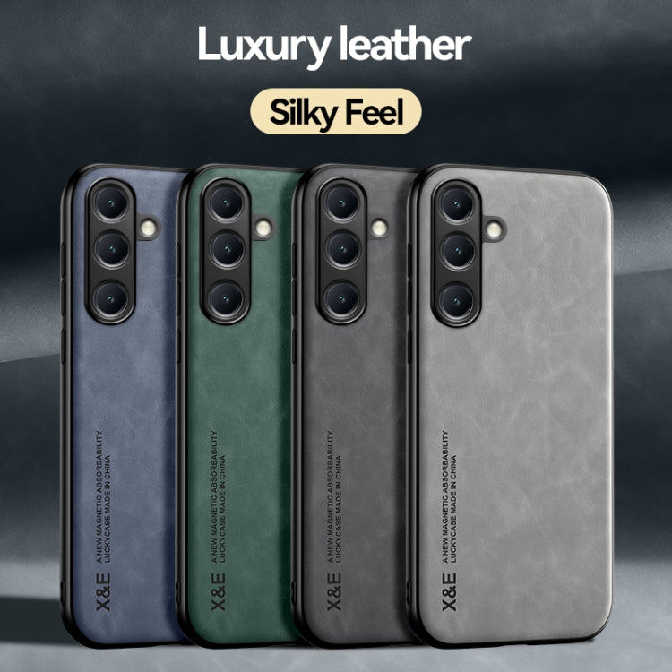 For Samsung Galaxy S25 5G Skin Feel Magnetic Leather Back Phone Case(Blue) - Galaxy S25 5G Cases by buy2fix | Online Shopping UK | buy2fix