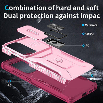 For Samsung Galaxy S25 Ultra 5G Sliding Camshield Holder Phone Case(Pink + Rose Red) - Galaxy S25 Ultra 5G Cases by buy2fix | Online Shopping UK | buy2fix