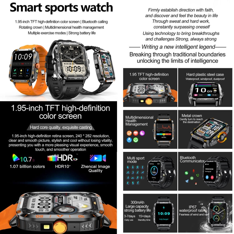 ZW59 1.95 inch BT Call Sports Smart Watch, Blood Oxygen / Heart Rate / Remote Photography(Orange) - Smart Wristbands by buy2fix | Online Shopping UK | buy2fix