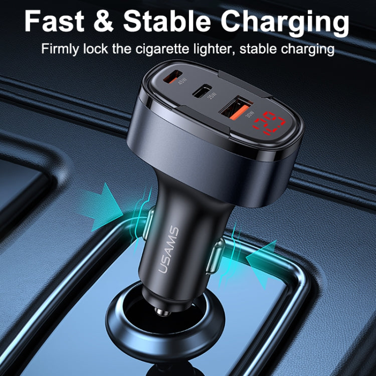 USAMS CC257 C42 100W USB, Type-C, 8 Pin Three Ports Car Fast Charger(Black) - Car Charger by USAMS | Online Shopping UK | buy2fix