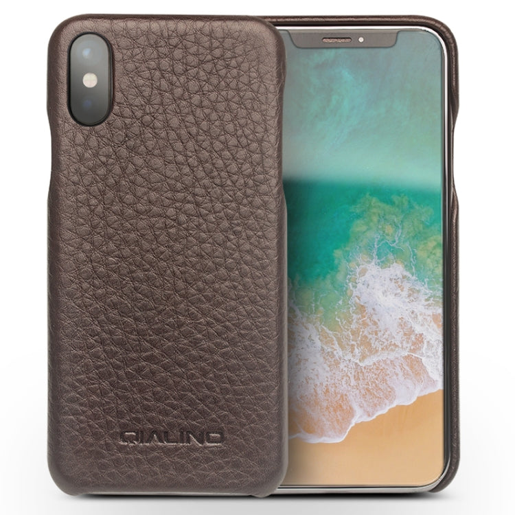 For iPhone X / XS QIALINO Natural Texture Cowhide Leather Protective Case(Dark Brown) - More iPhone Cases by QIALINO | Online Shopping UK | buy2fix