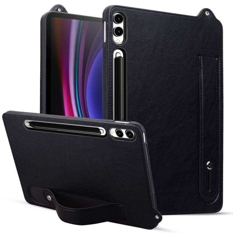 For Samsung Galaxy Tab S10+ / S9+ / S8+ TPU Leather Back Tablet Case with Wristband(Black) - Tab S10+ Cases by buy2fix | Online Shopping UK | buy2fix