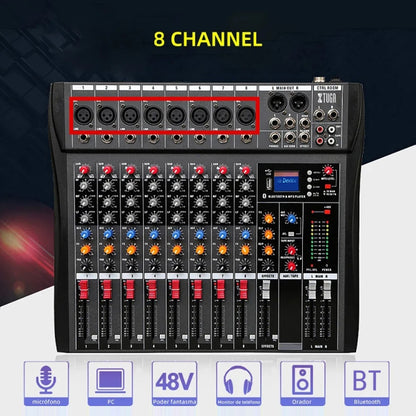 XTUGA CT80X 8-Channels Audio Mixer DJ Mixing Console with 48V Power Supply(UK Plug) - Live Sound Effects Processors by XTUGA | Online Shopping UK | buy2fix