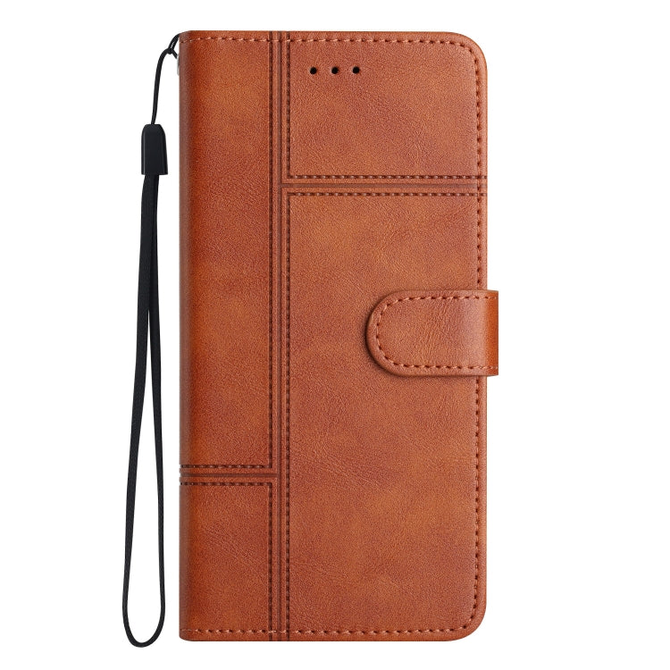 For OnePlus 13 Cowhide Texture Stitching Leather Phone Case(Brown) - OnePlus Cases by buy2fix | Online Shopping UK | buy2fix