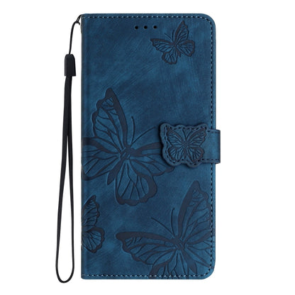 For Samsung Galaxy S25+ 5G Skin-feel Embossed Butterfly Leather Phone Case(Blue) - Galaxy S25+ 5G Cases by buy2fix | Online Shopping UK | buy2fix