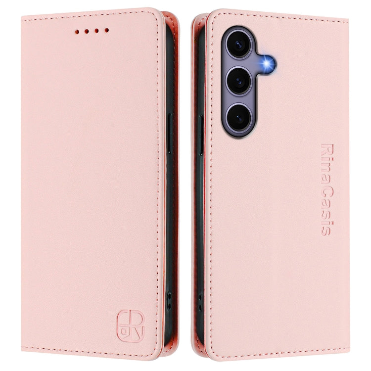 For Samsung Galaxy S24 / S25 5G RC01 Dual-Folded Magnetic Suction RFID Leather Phone Case(Pink) - Galaxy S25 5G Cases by buy2fix | Online Shopping UK | buy2fix