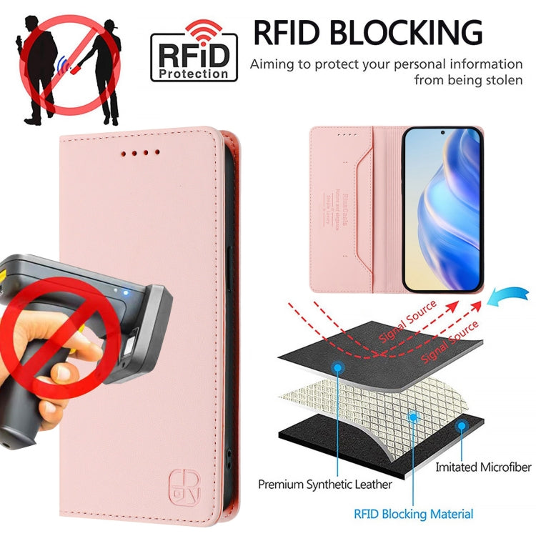 For Samsung Galaxy S24 / S25 5G RC01 Dual-Folded Magnetic Suction RFID Leather Phone Case(Pink) - Galaxy S25 5G Cases by buy2fix | Online Shopping UK | buy2fix