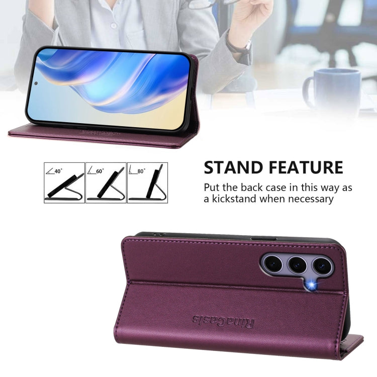 For Samsung Galaxy S24 / S25 5G RC01 Dual-Folded Magnetic Suction RFID Leather Phone Case(Violet) - Galaxy S25 5G Cases by buy2fix | Online Shopping UK | buy2fix