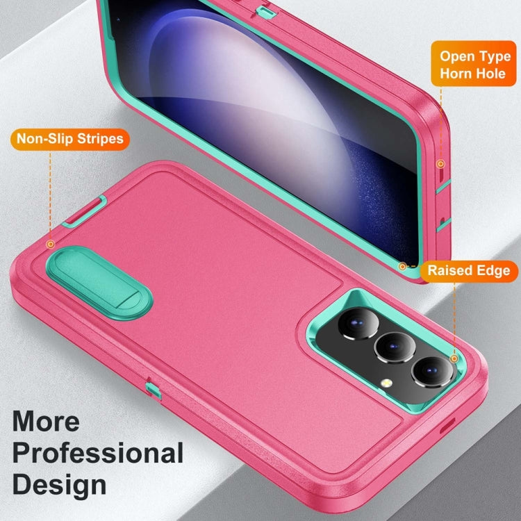 For Samsung Galaxy S24 / S25 5G Rugged PC Hybrid Silicone Phone Case with Holder(Rose Red+Light Green) - Galaxy S25 5G Cases by buy2fix | Online Shopping UK | buy2fix