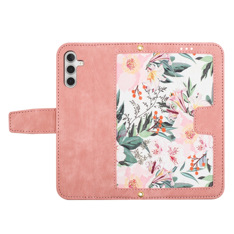 For Samsung Galaxy S25 5G Floral Pattern Leather Phone Case with Lanyard(Pink) - Galaxy S25 5G Cases by buy2fix | Online Shopping UK | buy2fix