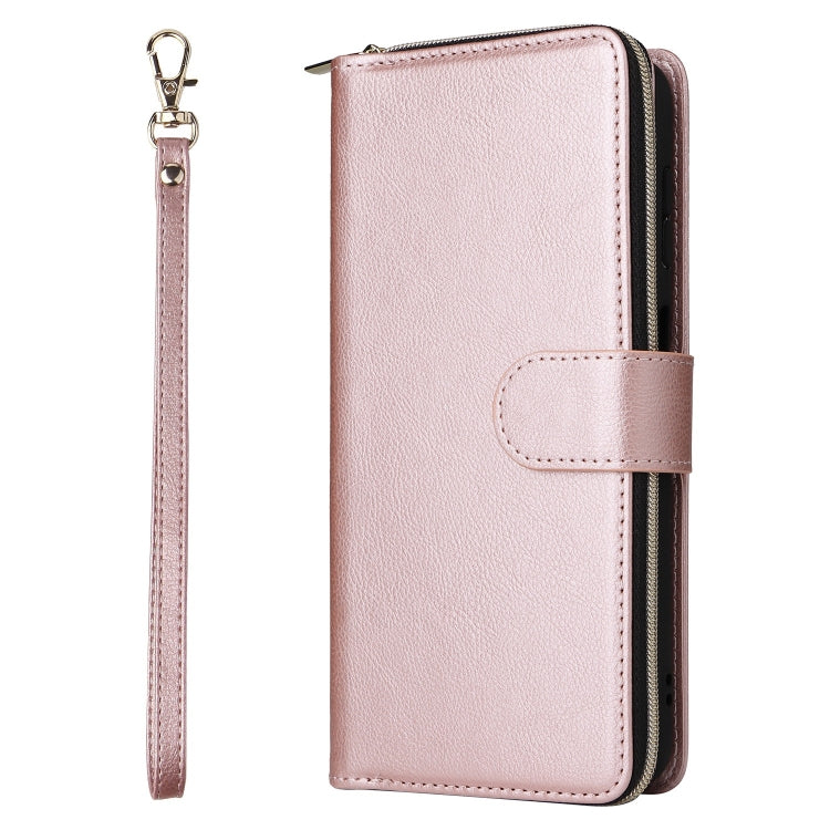 For Samsung Galaxy S25 5G 9-Card Slots Zipper Wallet Bag Leather Phone Case(Rose Gold) - Galaxy S25 5G Cases by buy2fix | Online Shopping UK | buy2fix