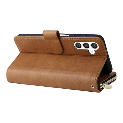 For Samsung Galaxy S25 5G 9-Card Slots Zipper Wallet Bag Leather Phone Case(Brown) - Galaxy S25 5G Cases by buy2fix | Online Shopping UK | buy2fix