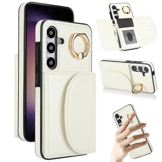 For Samsung Galaxy S25+ 5G Ring Holder Card Bag Skin Feel Phone Case(White) - Galaxy S25+ 5G Cases by buy2fix | Online Shopping UK | buy2fix