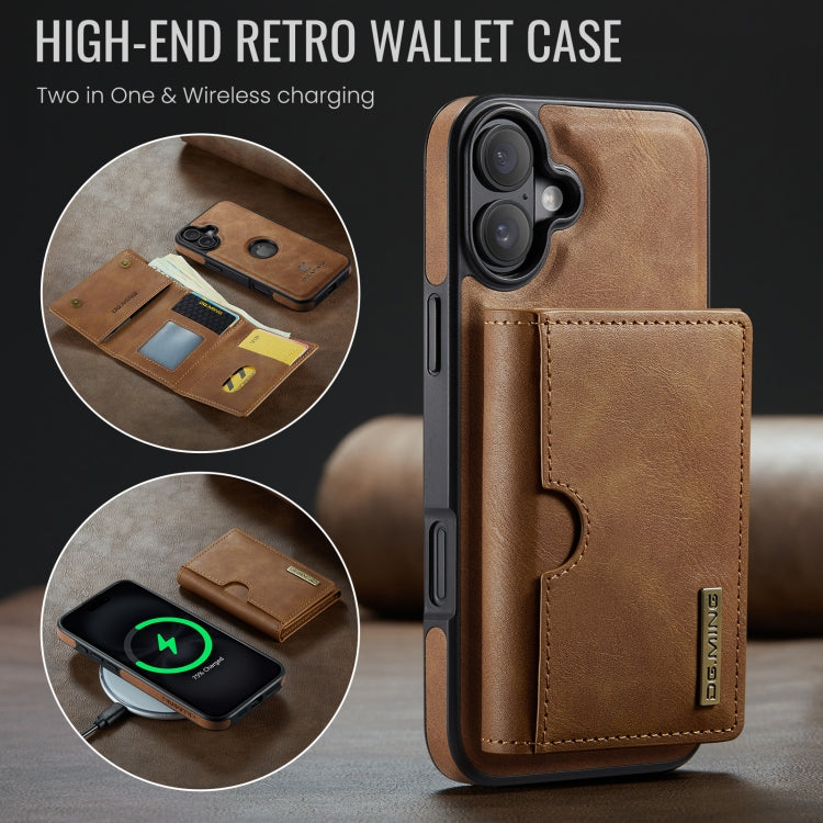 For iPhone 16 Plus DG.MING M6 Series RFID Tri-fold Card Bag Removable Leather Phone Case(Brown) - iPhone 16 Plus Cases by DG.MING | Online Shopping UK | buy2fix