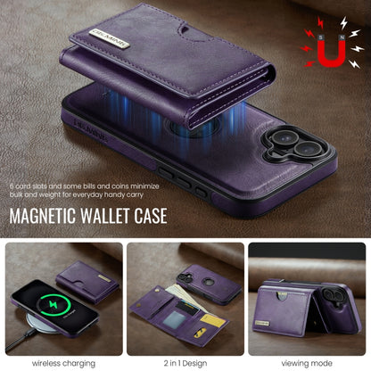 For iPhone 16 Plus DG.MING M6 Series RFID Tri-fold Card Bag Removable Leather Phone Case(Purple) - iPhone 16 Plus Cases by DG.MING | Online Shopping UK | buy2fix