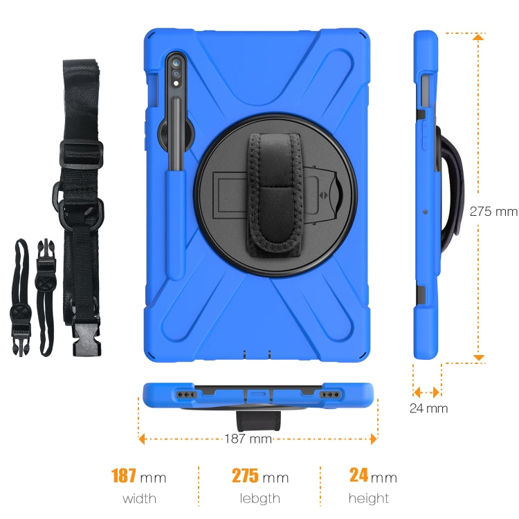 For Samsung Galaxy Tab S9 / Galaxy Tab S8 / Galaxy Tab S7 (2020) T870 Shockproof Colorful Silicone + PC Protective Case with Holder & Shoulder Strap & Hand Strap & Pen Slot(Blue) - Galaxy Tab S8 Cases by buy2fix | Online Shopping UK | buy2fix