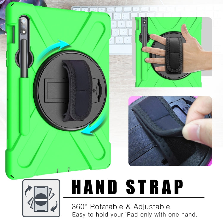 For Samsung Galaxy Tab S9 / Galaxy Tab S8 / Galaxy Tab S7 (2020) T870 Shockproof Colorful Silicone + PC Protective Case with Holder & Shoulder Strap & Hand Strap & Pen Slot(Green) - Galaxy Tab S8 Cases by buy2fix | Online Shopping UK | buy2fix