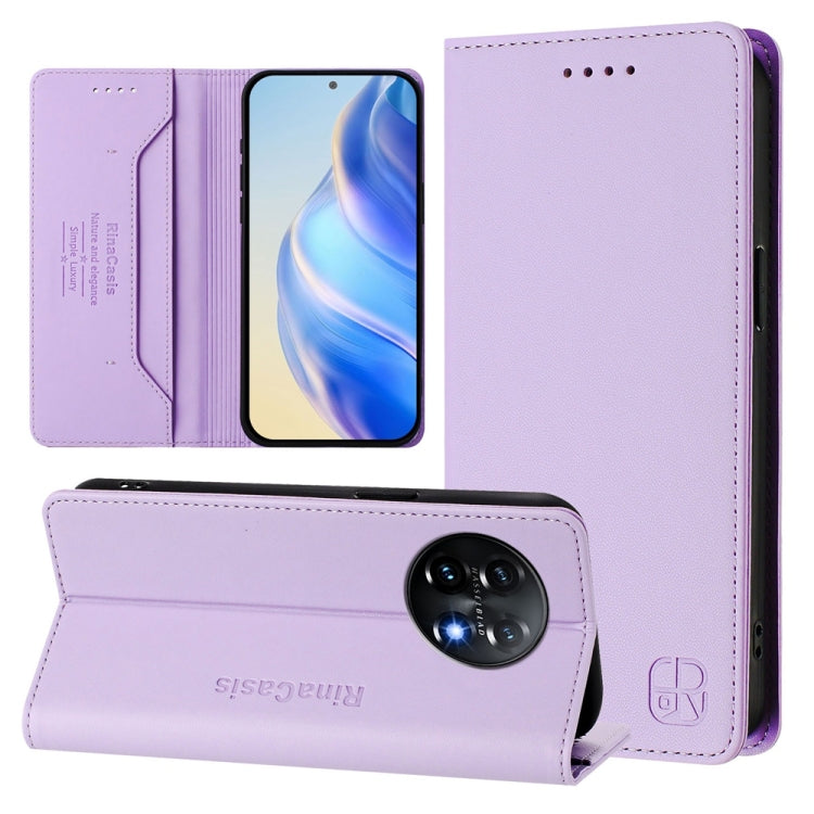 For OnePlus 11 RC01 Dual-Folded Magnetic Suction RFID Leather Phone Case(Light Purple) - OnePlus Cases by buy2fix | Online Shopping UK | buy2fix