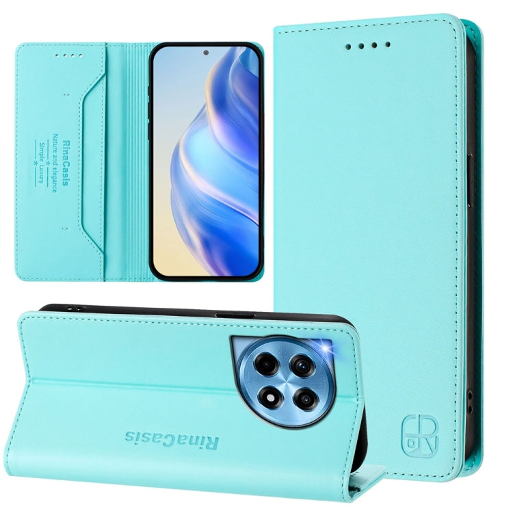 For OnePlus 12 Global RC01 Dual-Folded Magnetic Suction RFID Leather Phone Case(Mint Green) - OnePlus Cases by buy2fix | Online Shopping UK | buy2fix