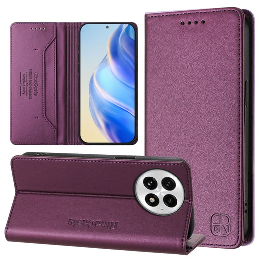 For OnePlus 13 RC01 Dual-Folded Magnetic Suction RFID Leather Phone Case(Violet) - OnePlus Cases by buy2fix | Online Shopping UK | buy2fix