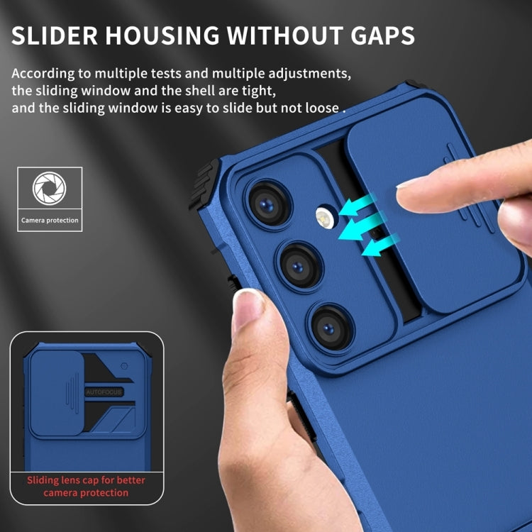 For Samsung Galaxy S25 5G Stereoscopic Holder Sliding Camshield Phone Case(Blue) - Galaxy S25 5G Cases by buy2fix | Online Shopping UK | buy2fix