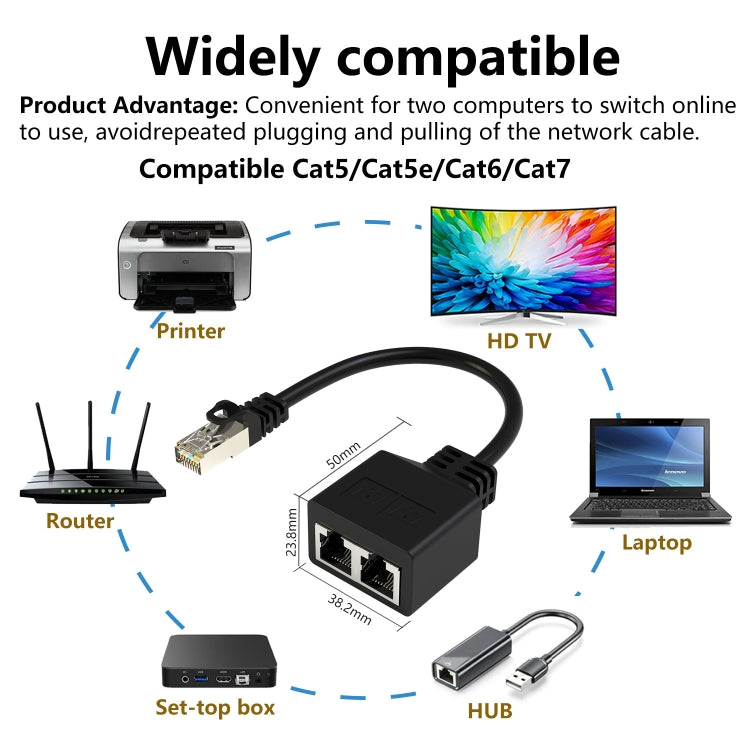 20cm RJ45 CAT6 / CAT5 8 Pin Ethernet Cable Splitter 2 in 1 Network Extension Adapter(Black) - Lan Cable and Tools by buy2fix | Online Shopping UK | buy2fix