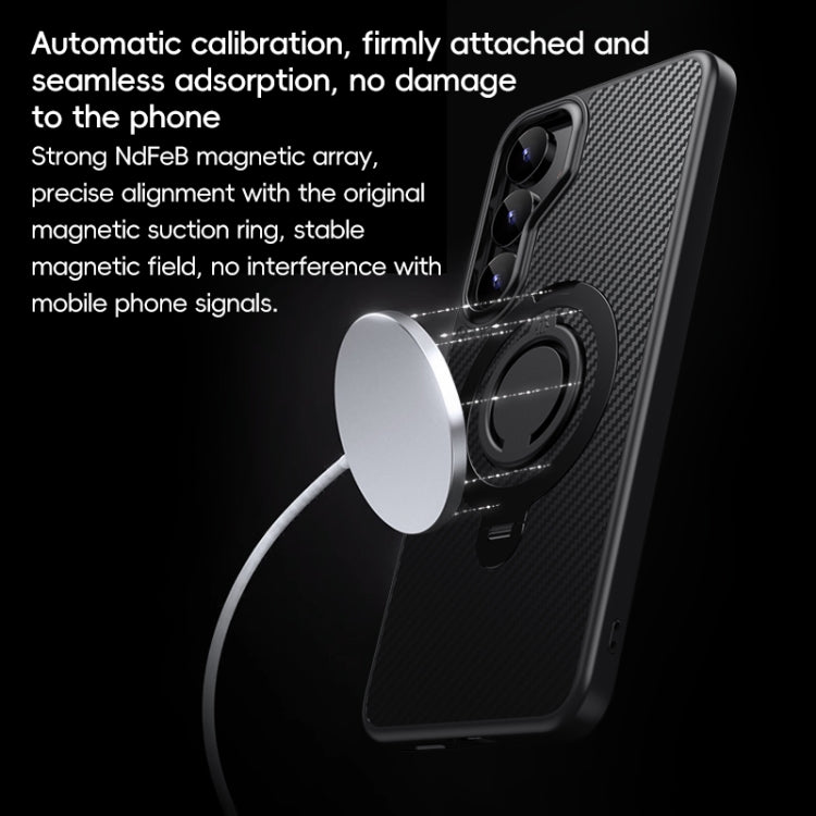 For Samsung Galaxy S25+ 5G Carbon Fiber MagSafe Phone Case with 360 Degree Rotating Holder(Black Silver) - Galaxy S25+ 5G Cases by buy2fix | Online Shopping UK | buy2fix