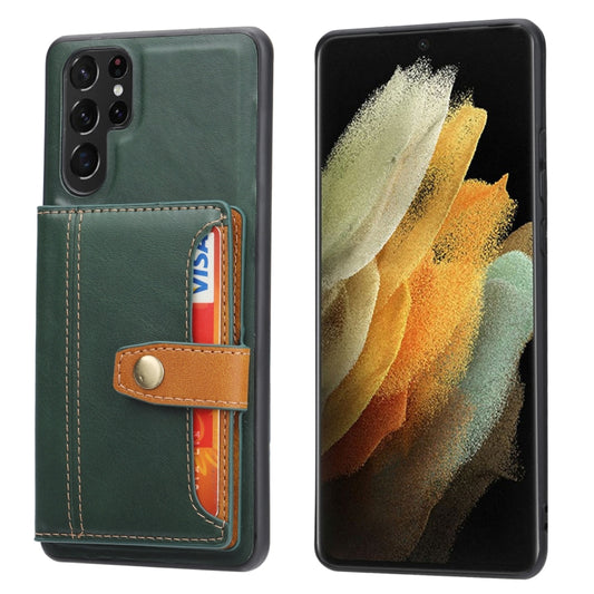 For Samsung Galaxy S25 Ultra 5G Calfskin Card Slot TPU Hybrid PU Phone Case(Green) - Galaxy S25 Ultra 5G Cases by buy2fix | Online Shopping UK | buy2fix