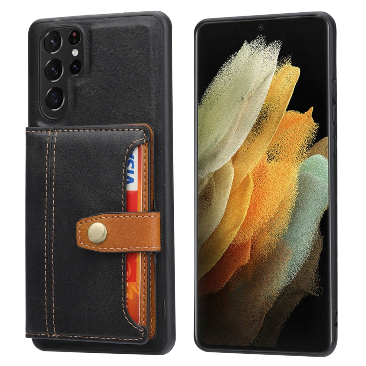 For Samsung Galaxy S25 Ultra 5G Calfskin Card Slot TPU Hybrid PU Phone Case(Black) - Galaxy S25 Ultra 5G Cases by buy2fix | Online Shopping UK | buy2fix