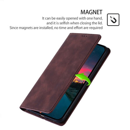 For Samsung Galaxy S25 5G Skin Feel Magnetic Leather Phone Case(Dark Brown) - Galaxy S25 5G Cases by buy2fix | Online Shopping UK | buy2fix