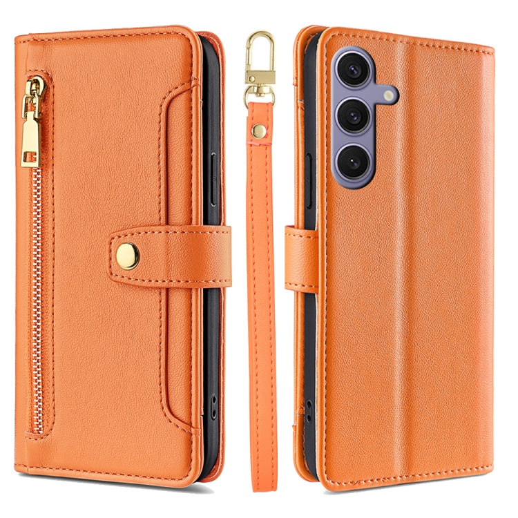 For Samsung Galaxy S25+ 5G Sheep Texture Cross-body Zipper Wallet Leather Phone Case(Orange) - Galaxy S25+ 5G Cases by buy2fix | Online Shopping UK | buy2fix