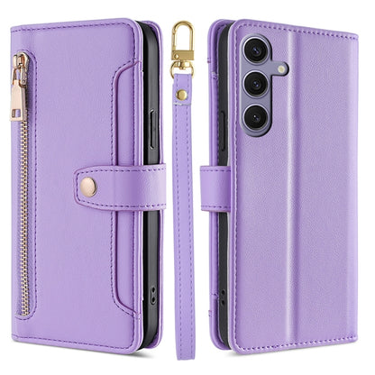 For Samsung Galaxy S25+ 5G Sheep Texture Cross-body Zipper Wallet Leather Phone Case(Purple) - Galaxy S25+ 5G Cases by buy2fix | Online Shopping UK | buy2fix