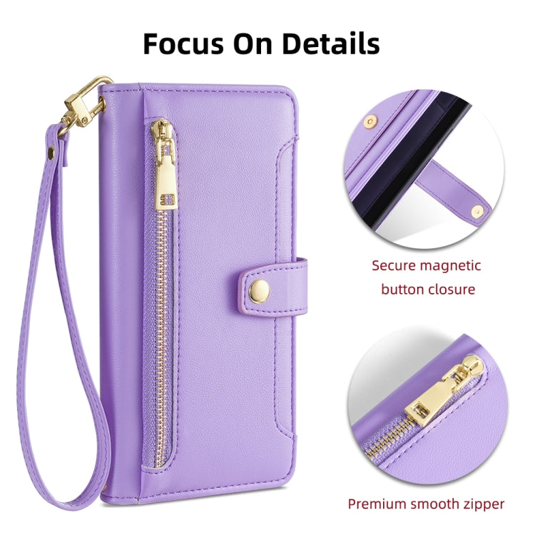 For Samsung Galaxy S25+ 5G Sheep Texture Cross-body Zipper Wallet Leather Phone Case(Purple) - Galaxy S25+ 5G Cases by buy2fix | Online Shopping UK | buy2fix