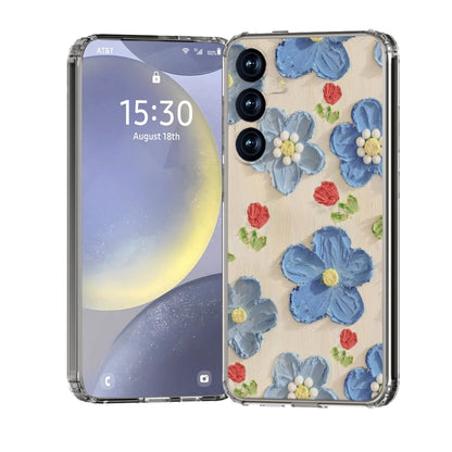 For Samsung Galaxy S25 5G IMD Double Piece Simple Fresh Shockproof Phone Case(Blue Flower) - Galaxy S25 5G Cases by buy2fix | Online Shopping UK | buy2fix