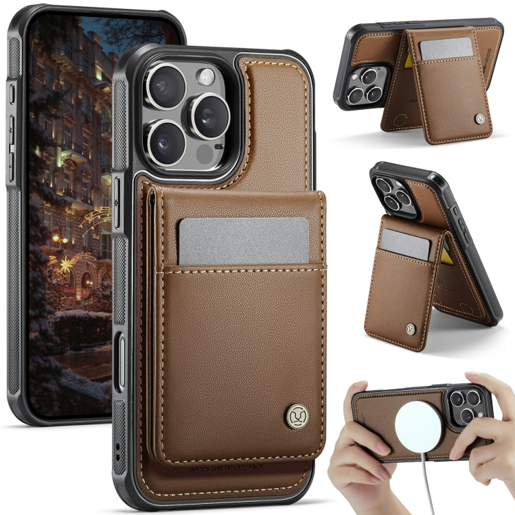 For iPhone 16 Pro Max JEEHOOD J06 British Style RFID MagSafe Card Bag PU Phone Case(Brown) - iPhone 16 Pro Max Cases by JEEHOOD | Online Shopping UK | buy2fix