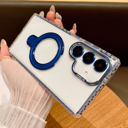 For Samsung Galaxy S25 5G Transparent MagSafe Holder Phone Case with Lens Film(Blue) - Galaxy S25 5G Cases by buy2fix | Online Shopping UK | buy2fix