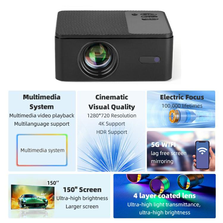 AUN A32 1280x720P 200ANSI D3100 CPU WIFI Display Smart Projector, EU Plug(Black) - LED Projector by AUN | Online Shopping UK | buy2fix