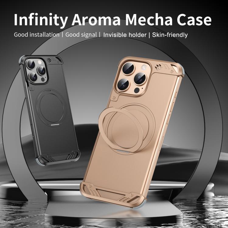 For iPhone 16 R-JUST RJ63-1 Frameless Aroma Mecha MagSafe Holder Phone Case(Titanium) - iPhone 16 Cases by R-JUST | Online Shopping UK | buy2fix